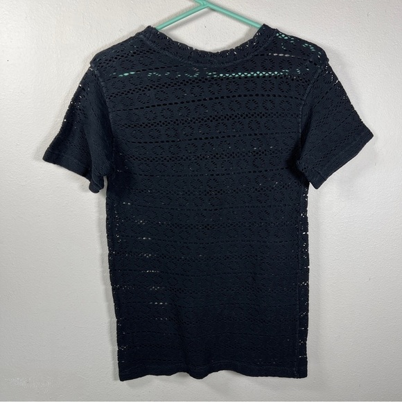 MEDIUM VINTAGE BLACK LACE SHORT SLEEVE SWIM TEE GOTH RETRO 90s STRETCH - Picture 5 of 7